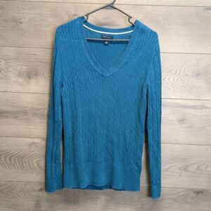 Tommy Hilfiger Teal V-Neck Cable Knit Sweater Top Womens Size XL